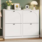 ONBRILL Shoe Cabinet with 4 Flip Drawers, Freestanding Ultra Slim Hidden Shoe Organizer with Classic Arched Pattern, 16-24 Pairs Shoe Storage Cabinet for Entryway Hallway Living Room (White)