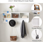 38.6" Contemporary Wall Mounted Coat Rack with Shelf, Entryway Hanging Coat Rack with 3 Shelves, Wall Shelf with 4 Dual Hooks for Hallway, Living Room, Bedroom (White)