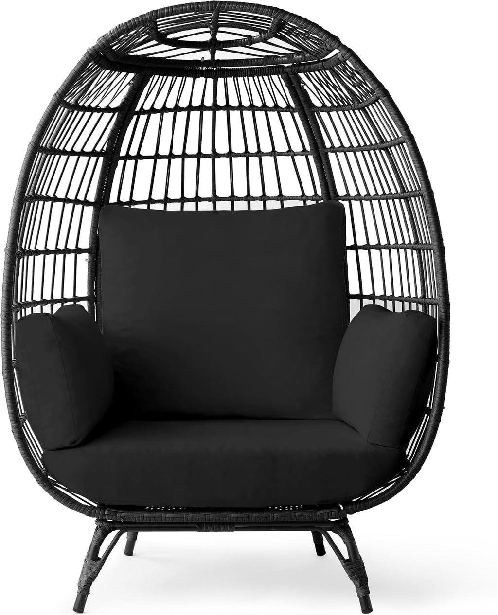 Best Choice Products Wicker Egg Chair, Oversized Indoor Outdoor Lounger for Patio, Backyard, Living Room w/ 4 Cushions, Steel Frame, 440lb Capacity - Black/Black