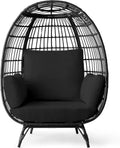 Best Choice Products Wicker Egg Chair, Oversized Indoor Outdoor Lounger for Patio, Backyard, Living Room w/ 4 Cushions, Steel Frame, 440lb Capacity - Black/Black