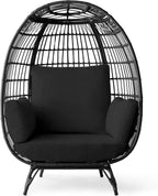 Best Choice Products Wicker Egg Chair, Oversized Indoor Outdoor Lounger for Patio, Backyard, Living Room w/ 4 Cushions, Steel Frame, 440lb Capacity - Black/Black