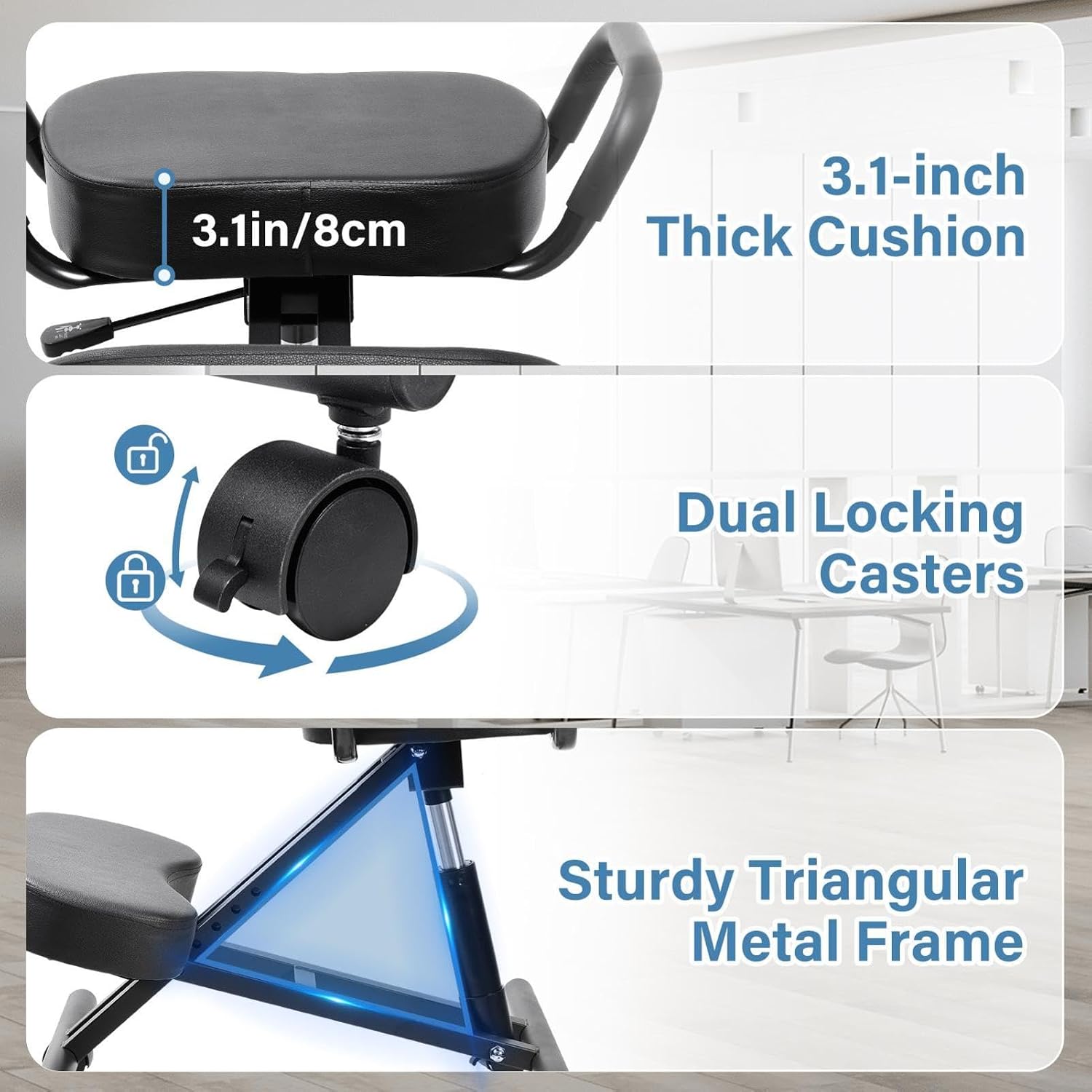 Ergonomic Kneeling Chair, Kneeling Chair with Locking Wheels, Adjustable Height Support Chairs, PU Computer Kneel Chairs for Living Room