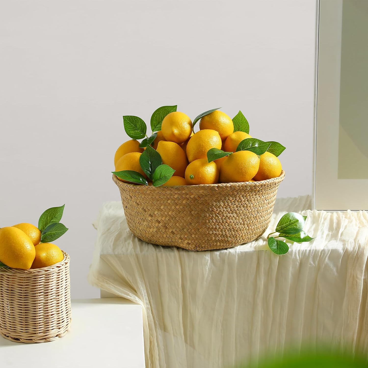 dallisten 12PCS Artificial Lemons – Lifelike Fake Yellow Lemons for Kitchen Decor, Fruit Bowl, Lemonade Party, Photo Props & Summer Table Decorations – Realistic Faux Fruit for Home & Events