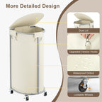 Rolling Laundry Basket with Lid, 100L Laundry Hamper with Wheels, Half Round Laundry Cart with Removable Bag, Sturdy Metal Frame Dirty Clothes Organizer for Bathroom, Bedroom, Beige