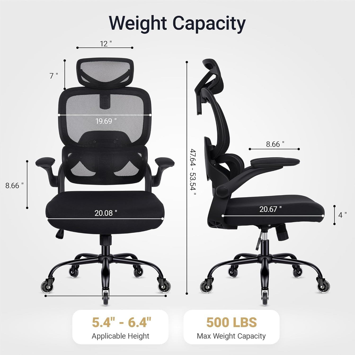Office Chair Ergonomic Chair with Flip up Armrests, Adjustable Lumbar Support Computer Chair with Breathable Mesh Back Home Office Computer Chairs for Long Hours Mesh Office Chair