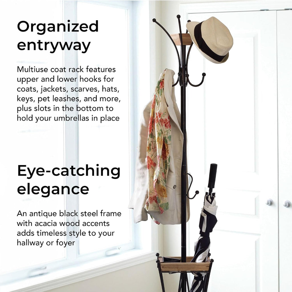 Artesa Coat Rack With Umbrella Stand And Removable Tray, Black - 5215210