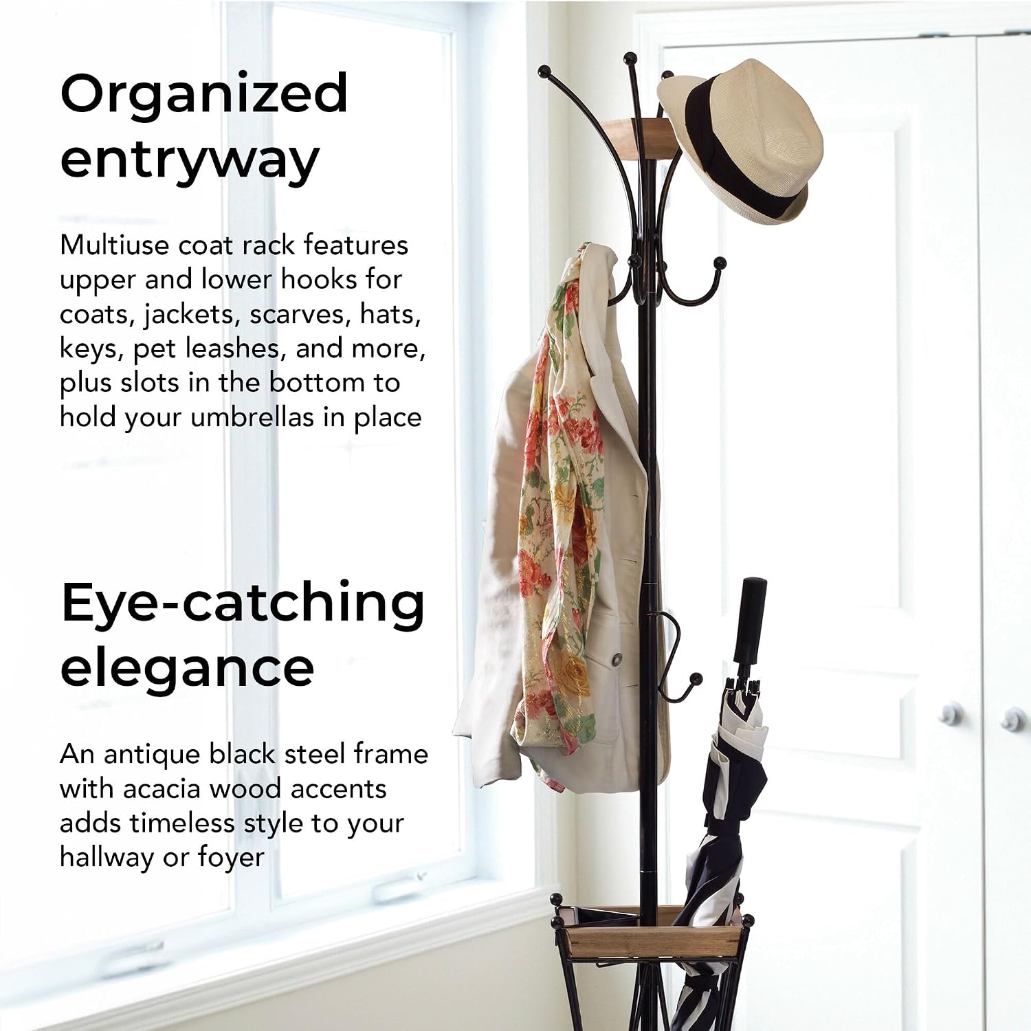 Artesa Coat Rack With Umbrella Stand And Removable Tray, Black - 5215210