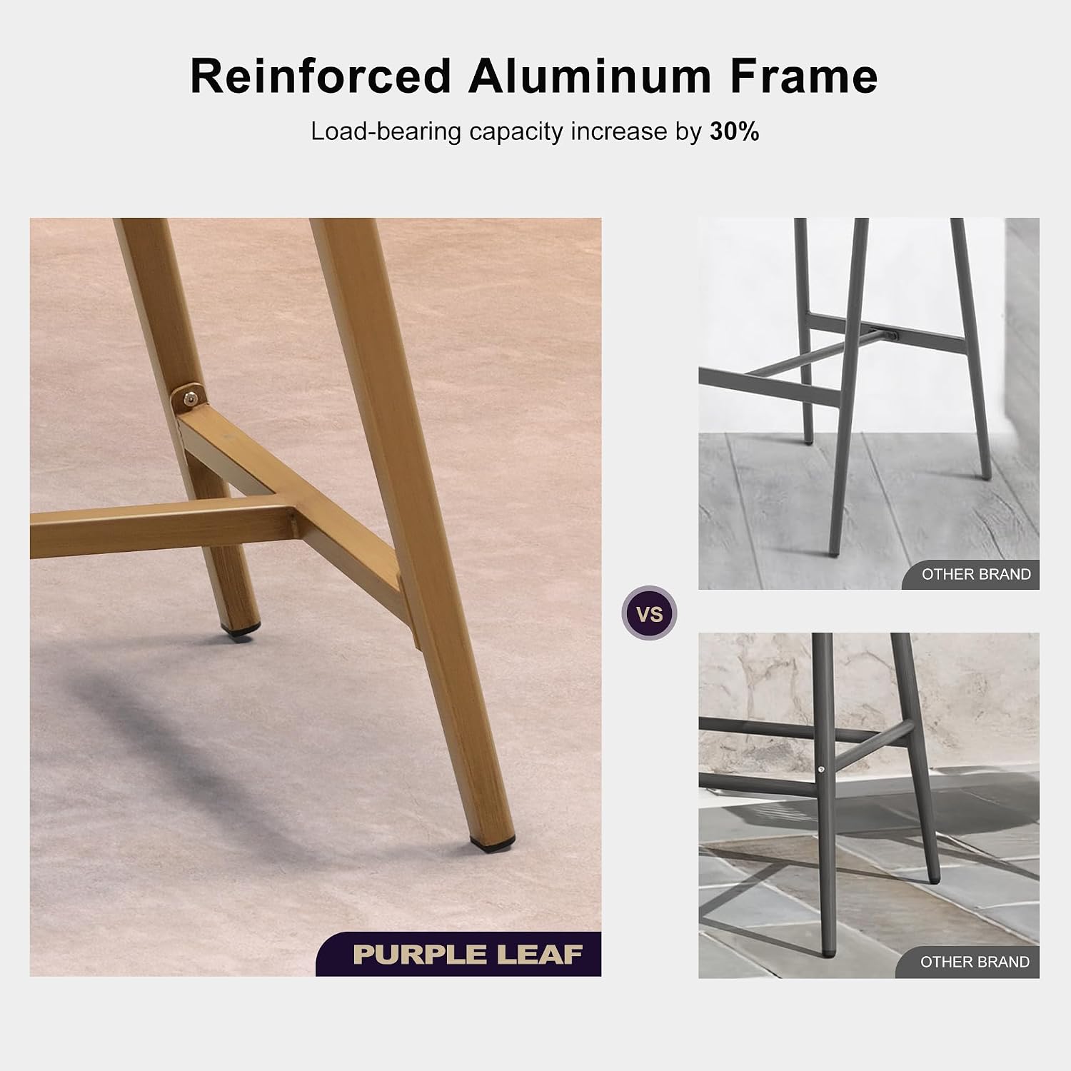 PURPLE LEAF Outdoor Bar Height Bar Stool Set of 2 Rattan Bar Chair with Back Aluminum Modern Barstools for Patio Backyard Indoor Kitchen Teak