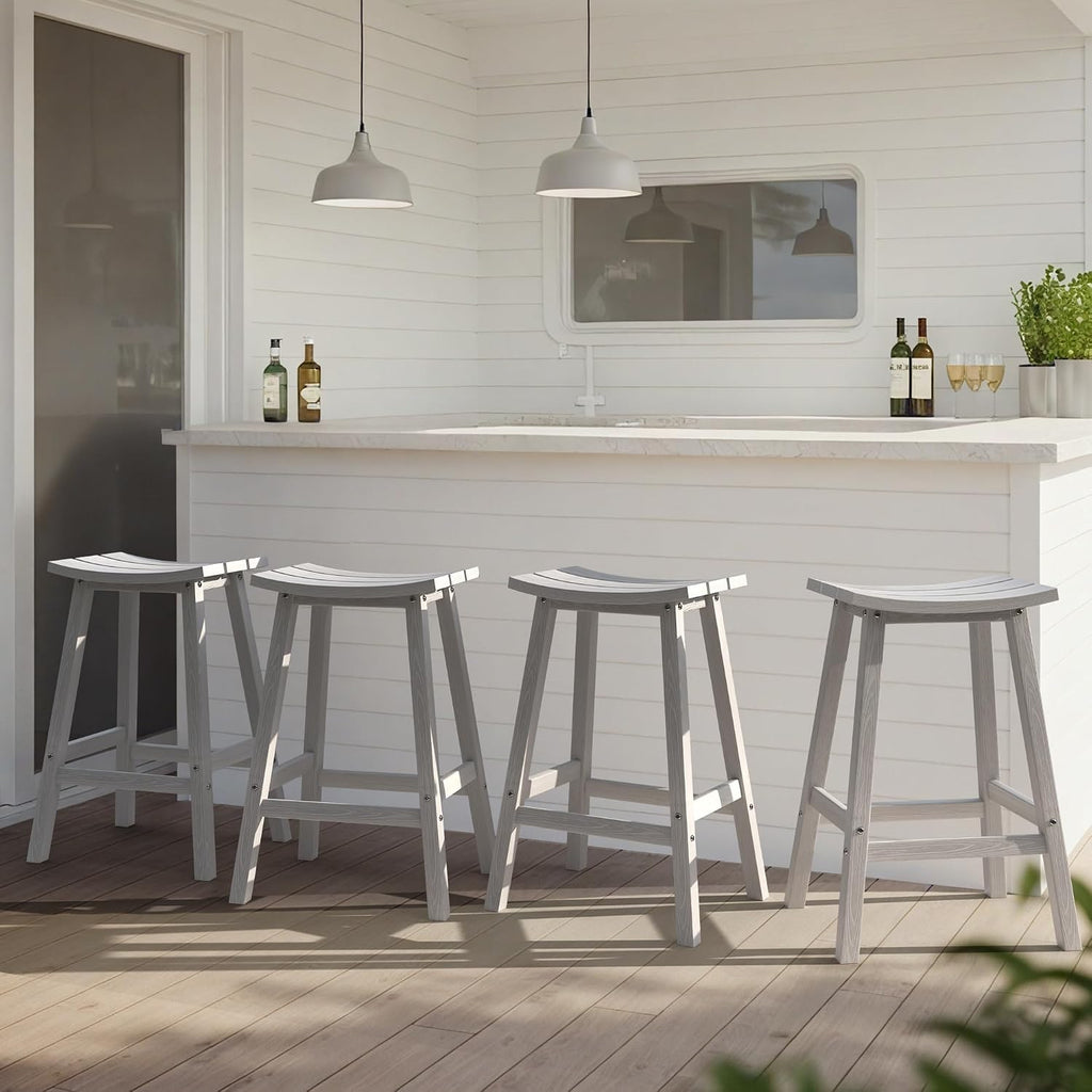 Ciokea 2 Set 29" Outdoor Bar Stools Heavy Duty HDPE Outdoor Stools Waterproof Weatherproof Patio Seats Modern Bar Height Tall BarStools for Bar Deck Balcony Kitchen Yard, White