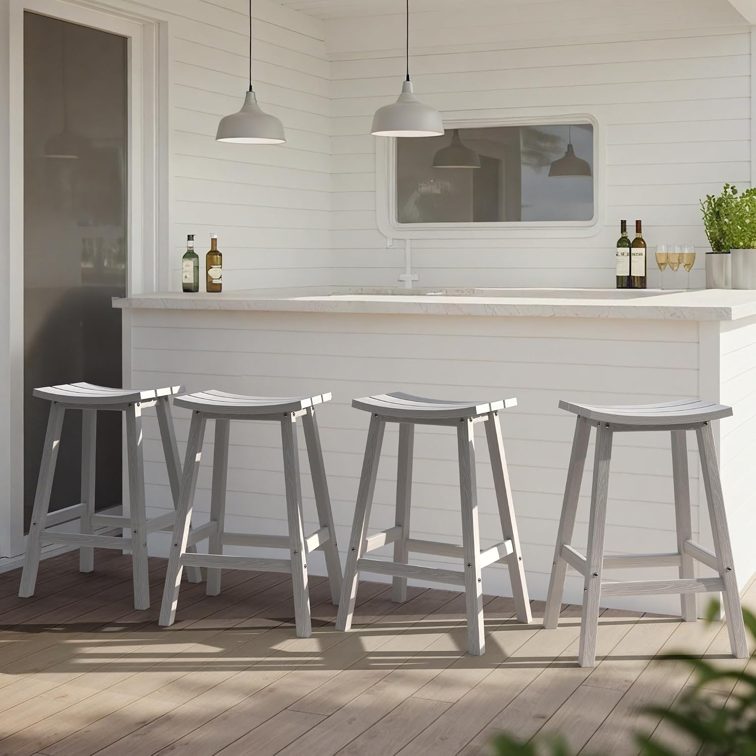 Ciokea 2 Set 29" Outdoor Bar Stools Heavy Duty HDPE Outdoor Stools Waterproof Weatherproof Patio Seats Modern Bar Height Tall BarStools for Bar Deck Balcony Kitchen Yard, White