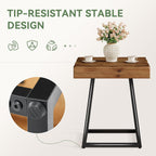 2pcs Solid Wood End Table, 19.7" Square Side Table with Metal Frame, Industrial Nightstand for Living Room, Bedroom, Small Spaces