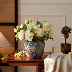 Blue and White Vases, Ceramic vases for Home Decor, Farmhouse Flower vase, Blue vase for Living Room Decor, Vintage Vase for Console Table Mantle Chinoiserie Decor