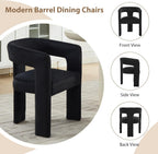 Modern Barrel Dining Chairs Set of 6, No Assembly Velvet Upholstered Dining Room Chairs with Open Back and 3 Legs, Comfy Accent Armchairs for Living Room/Bedroom/Kitchen/Reading, Black