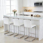 gopop Bar Stools Set of 3,Counter Height Bar Stools with Backs,White Barstools with Chrome Plated Metal Leg,Upholstered Leather Counter Stools Ideal for Kitchen Counter Dining Island Bar Pub