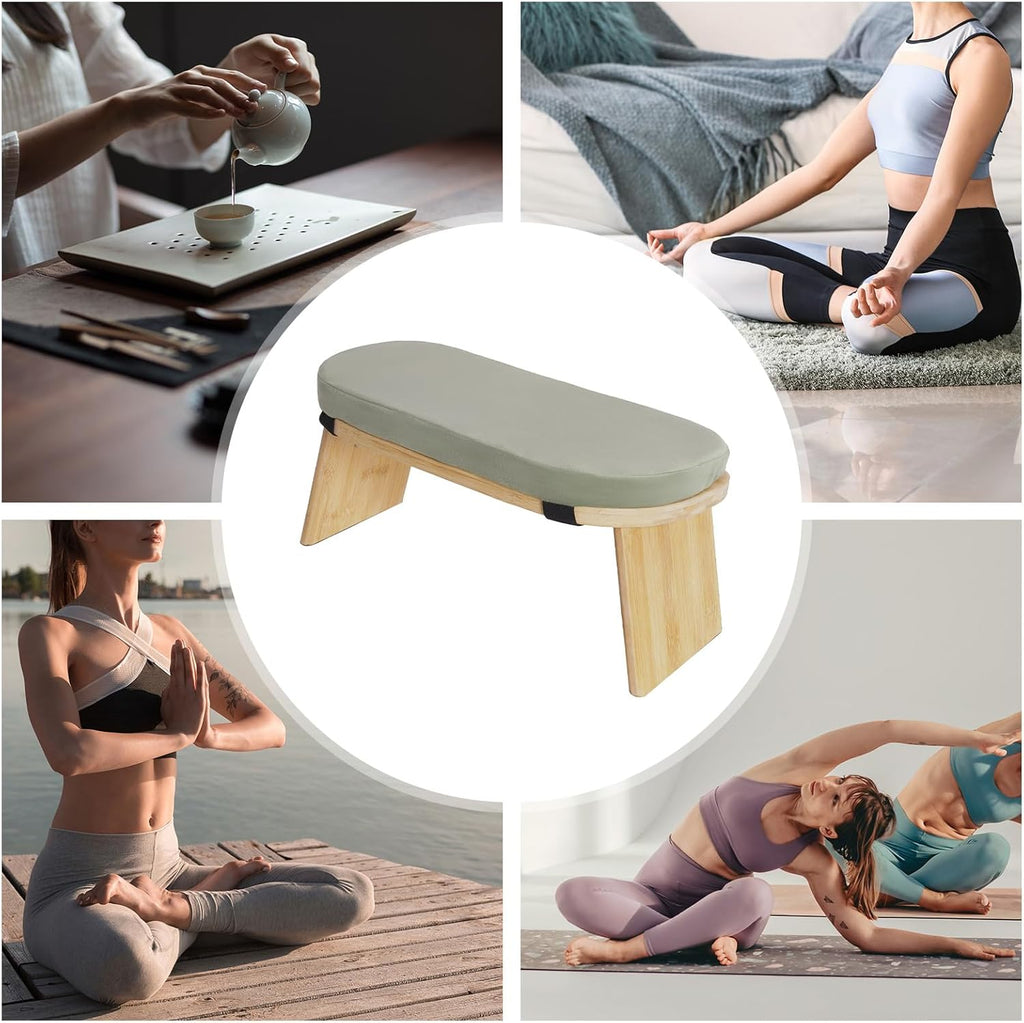 DKSLALALI Meditation Bench, Foldable Ergonomic Bamboo Kneeling Chair with Meditation Extra Soft Cushion Portable Comfortable Meditation Stool Bench for Prayer Kneeler Travel & Yoga