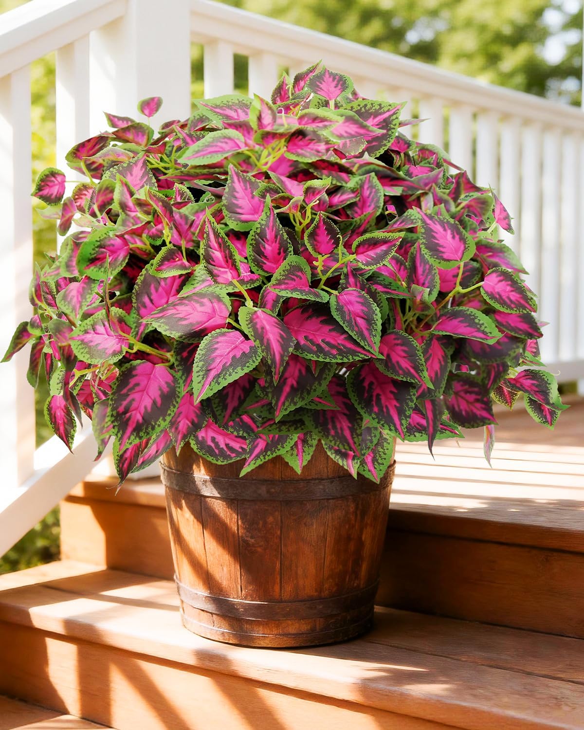6 Pc Artificial Plants Outdoor, UV Resistant Artificial Outdoor Plants, Faux Coleus Plants with Stems, Fake Greenery Outdoor Plants for Porch Decor, Patio, Garden, Walkway & Outdoor Planters
