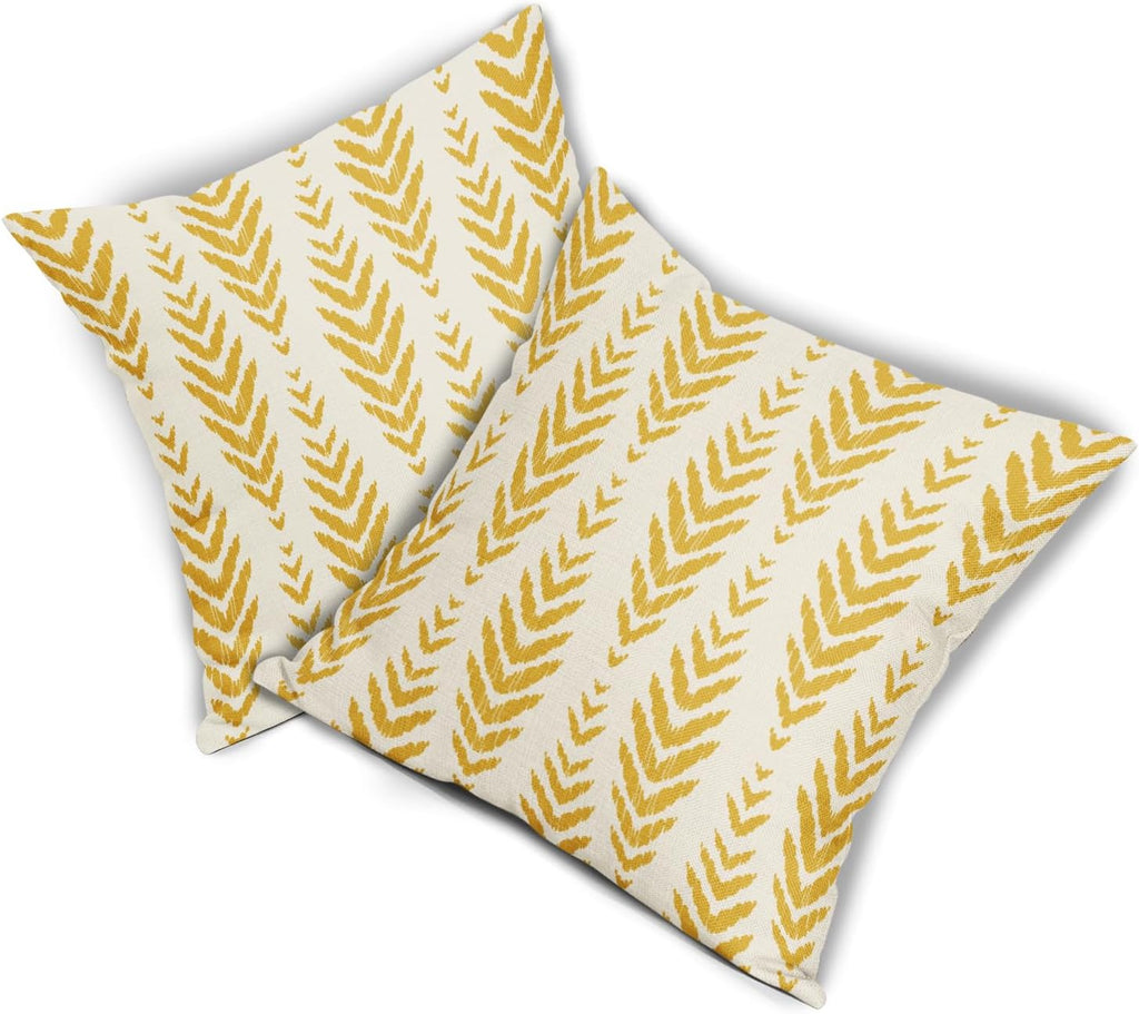 Sweetshow Yellow Boho Pillow Covers 18x18 Set of 2 Bohemian Ethnic Geometric Herringbone Print Decorative Throw Pillows Outdoor Pillowcase Square Linen Farmhouse Cushion Case Decor for Couch Sofa Bed