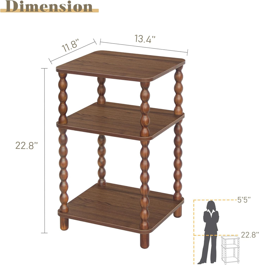 Fultyle Small Side Table, 3-Tier End Table Living Room with Storage, Wood Accent Table Bedside Table for Bedroom, Office and Small Spaces (Walnut Brown)
