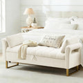 66'' King Size Storage Bench for Bedroom End of Bed, Bedroom Benches for Foot of Bed King with Gold Legs, Cream White Storage Ottoman Bench with Storage for Bedroom, Teddy