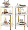 Giantex 3-Tier Round Side Table Set of 2, Wood Bedside Sofa End Table with Storage Shelves & Metal Frame, Modern Slim Night Stand for Bedroom Living Room Entryway Small Spaces, White & Gold