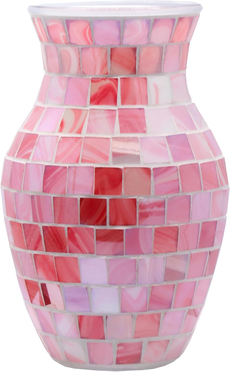 8" Pink Agate Mosaic Vase, Handmade Textured Glass Flower Vase, Romantic Rose Glass Centerpiece for Bedroom, Bathroom, Coastal Home Decor & Valentine's Day Gift