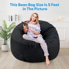 SHOUREN 3 Ft Bean Bag Chair,Memory Foam Bean Bag Chairs for Adults,Bean Bag Sofa for Living Room,Beanbag with Filler Included,Soft Velvet Fabric,Pull-Handle - 3 Foot,Black