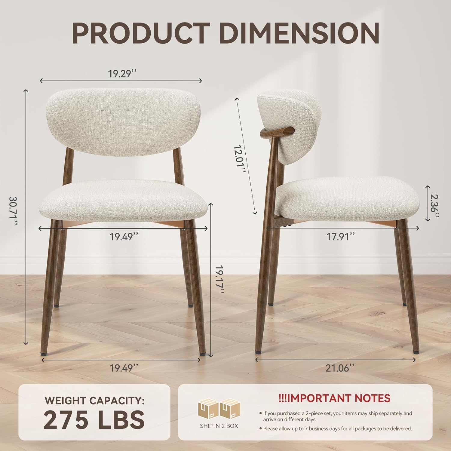 MALOL Dining Chairs Set of 4, Curved Back Kitchen Room Chairs with Metal Legs and Anti Slip Pads, Upholstered Dining Chair for Home and Restaurant, Beige