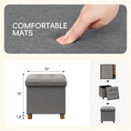 PINPLUS Storage Ottoman Cube, White Linen Footrest with Wooden Legs, Foldable Fabric Footrest, Comfortable Seat with Lid, Ottoman with Storage for Living Room, 15" x 15" x 15"，Grey