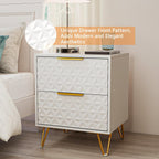 White and Gold Nightstand Set of 2,Modern Bedside Tables Set of 2 with 2 Drawer for Bedroom,End Side Table with Gold Legs for Living Room