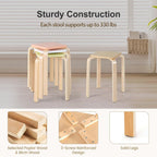 POWERSTONE Wooden Stackable Stools Set of 4, 18" Square Backless Student Chairs w/Non-Slip Pads, Lightweight Stacking Stools for Kitchen, Classroom, Dining Room 330lb Capacity