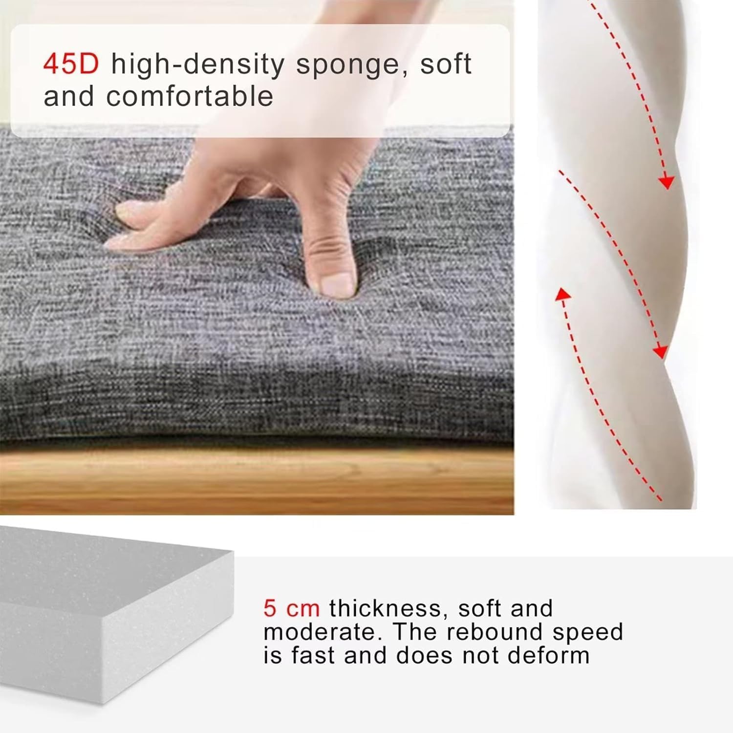 Indoor Bench Cushion 2 3 Seater Long Seat Cushion 120cm/150cm/140cm,Thick 5cm Garden Dining Seat Cushion Pad Kitchen Home Wooden Bench Outdoor(4,67x18in/170x45cm)