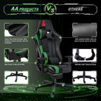 AA Products Gaming Chair High Back Ergonomic Computer Racing Adjustable Gamer Chair with Footrest, Lumbar Support Swivel Chair – Blackgreen