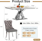 68" Marble Dining Table Set for 6, Modern Rectangle Dining Room Table Set for 6, Luxury White Silver Marble Kitchen Table and Chairs Set of 6 for Living Room,Kitchen