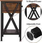 VECELO Nightstands Set of 2, Modern Bedside End Tables, Night Stands with Drawer and Storage Shelf for Living Room Bedroom, Industrial Metal Frame