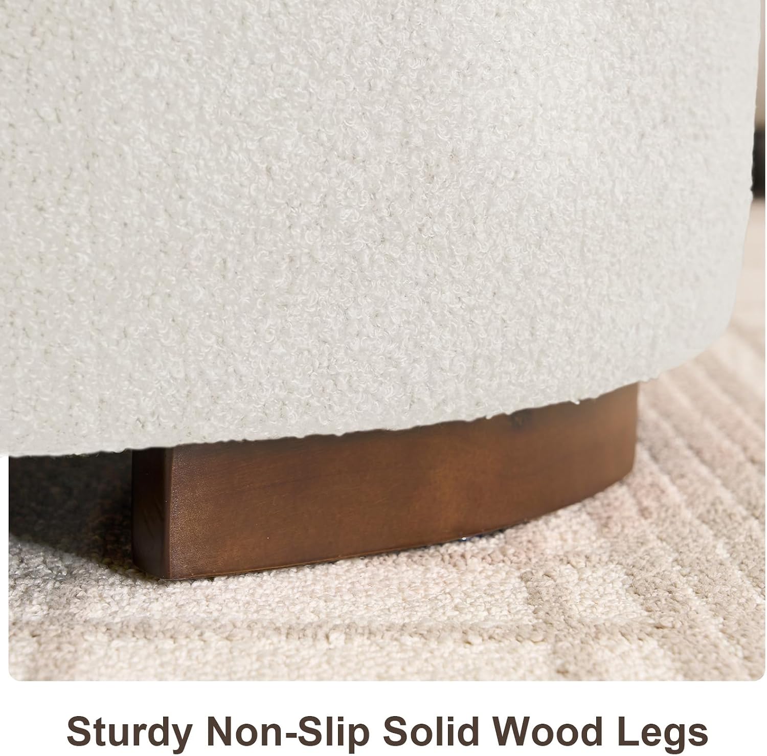 29.5 Inch Round Storage Ottoman Coffee Table, Modern Teddy Ottoman with Storage with Dual Reversible Lids and Solid Wood Legs, Upholstered Circle Coffee Table for Living Room, Bedroom, Beige