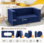 Fvkind 10 Pcs Modular Kids Play Couch, Foam Kids Play Couch for Playroom & Bedroom, Multifunctional Children Sofa Building Fort for Boys and Girls with Soft Foam and Removable Cover, Blue