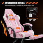 Sweetcrispy Video Game Desk Chair, Ergonomic High Back PU Leather Computer Gaming Chair with Headrest & Linkage Armrest, Height Adjustable with 360° Swivel, for Adults, Pink