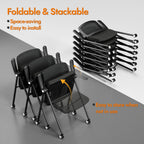 Stackable & Foldable Office Chair, Folding Desk Chair with Flip-Up Armrest, Breathable Mesh, Thick Seat Cushion & Rocking Backrest, Conference Room Chair with Wheel (Black，1)