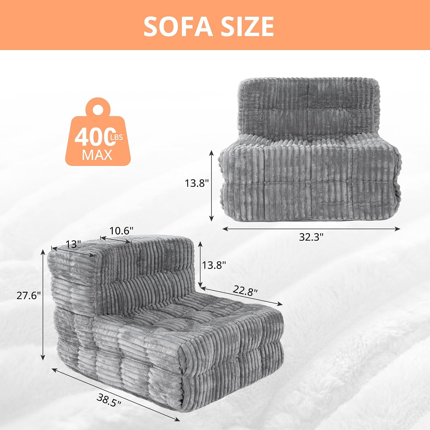 Hybrid Bean Bag Beanbag Chair for Adults Fireside Floor Togo Sofa with High Density Comfortable Memory Foam & Pocket Springs for Living Room, Bedroom