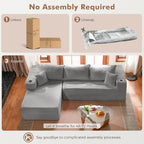 ELUCHANG Oversized 108” Boneless Couch, Comfy Cloud Modular Sectional Sofa, L-Shape Sofa with Chaise, Memory Foam Upholstered Couch for Living Room, Bedroom, No Assembly Required, Corduroy Grey