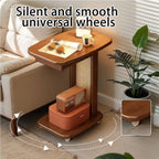 Narrow C-Shaped Side Table, Movable End Tables with Wheels, Wooden C Table with Storage for Living Room, Bedroom and Office(Brown,19.29in)