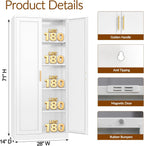 BESFUR 71" Tall White Kitchen Pantry Cabinet, Metal Food Storage Cabinet with 4 Adjustable Shelves, Freestanding Cupboard with Doors for Kitchen, Dining Room, Living Room, Bathroom, Laundry Room