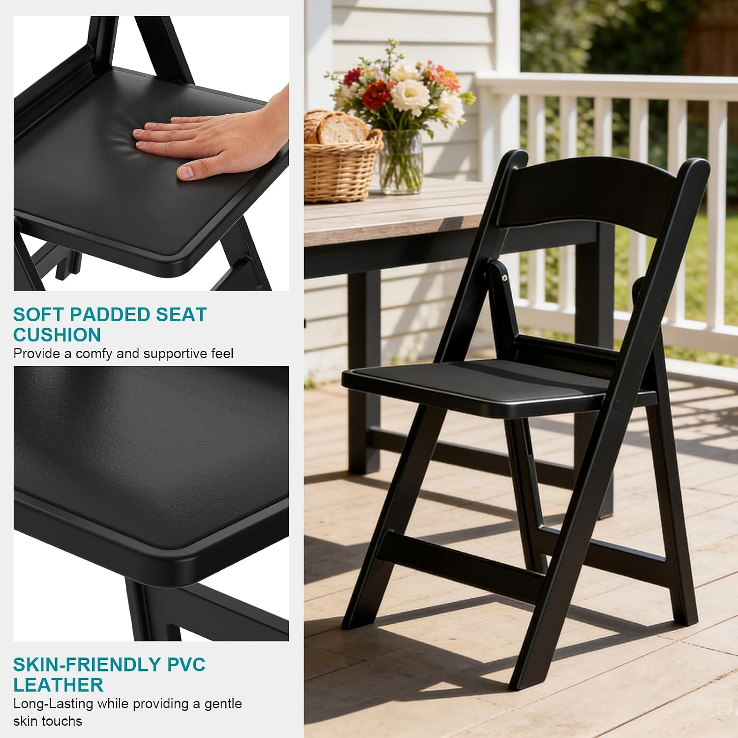 Resin Folding Chairs 4 Pack, 650LB Weight Capacity Foldable Chairs with Padded Seats, Indoor/Outdoor Lightweight Folding Chair for Events, Churches, Schools, Dining, Weekly Services(Black)