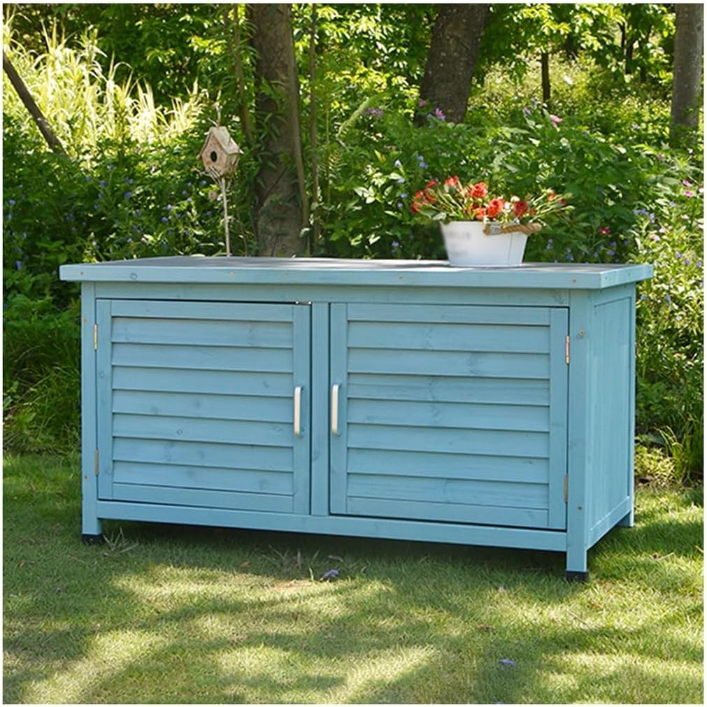 Outdoor Wooden Storage Cabinet with Double Doors Garden Potting Bench Table for Patio and Yard Storage,B-110X55X57.5Cm