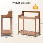 ONBRILL HDPS Potting Bench, All Weather Potting Table with 8 Hooks and Highten Tabletop, Easy Assembly Garden Work Bench, Outdoor Potting Benches for Outside Patio Lawn, 360LBS Capacity, Teak