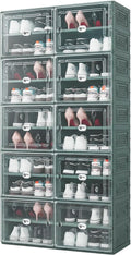Green Foldable Shoe Storage Cabinet for 40 Pairs with Magnetic Clear Doors, Portable Enclosed Shoe Organizer, 3-Step Quick Assembly for Entryway, Closet, Garage