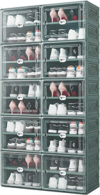 Green Foldable Shoe Storage Cabinet for 40 Pairs with Magnetic Clear Doors, Portable Enclosed Shoe Organizer, 3-Step Quick Assembly for Entryway, Closet, Garage
