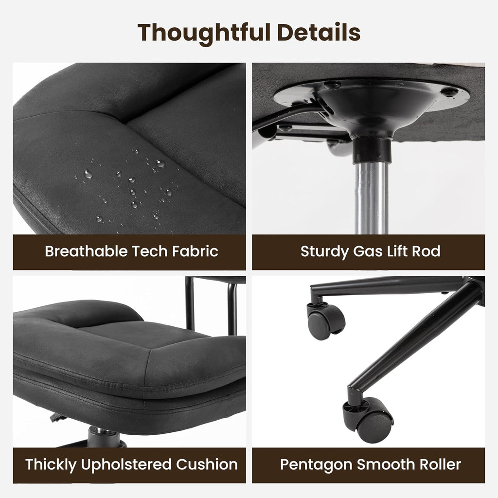COSIEST Cross Legged Office Chair with Wheels, Ergonomic Kneeling Chair for Adults, Criss Cross Chair with Wide Seat, Comfortable Home Office Desk Chair, 360° Swivel Adjustable Height, Black