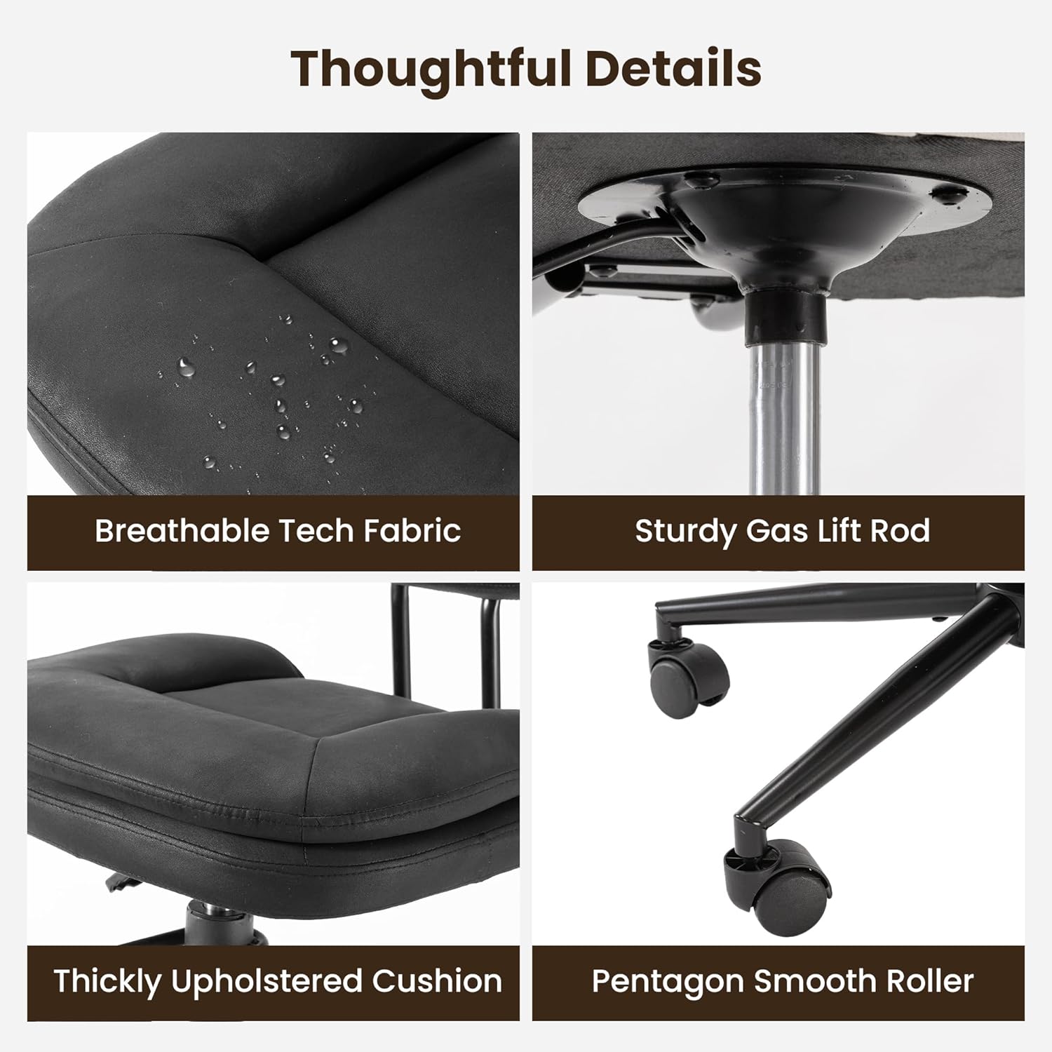 COSIEST Cross Legged Office Chair with Wheels, Ergonomic Kneeling Chair for Adults, Criss Cross Chair with Wide Seat, Comfortable Home Office Desk Chair, 360° Swivel Adjustable Height, Black