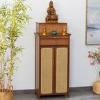Altar Table with Double Door Storage & Layered Shelf,Chinese Style Buddhist Shrine Cabinet for Home Temple,Meditation Display Table with Vintage F Original Color L60xW38xH185cm/23.6x15x72.8in